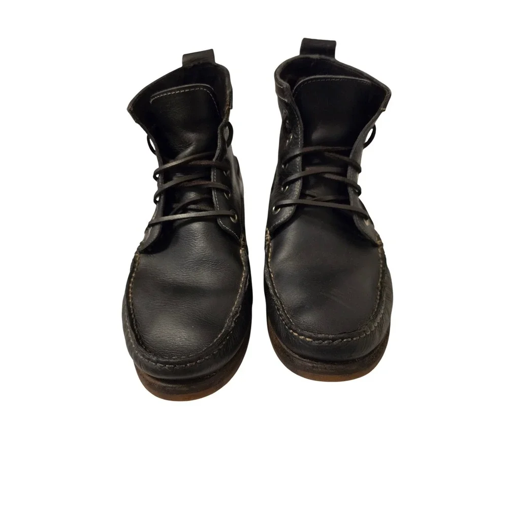 Vintage Hand Sewn Moccasin Boots Mens Black Leather‎ Made in Portugal Gum Soles